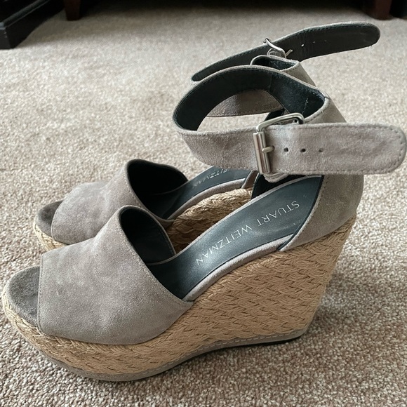 Stuart Weitzman Wedge Sandals Gray Suede Platform Espadrilles - Picture 5 of 6